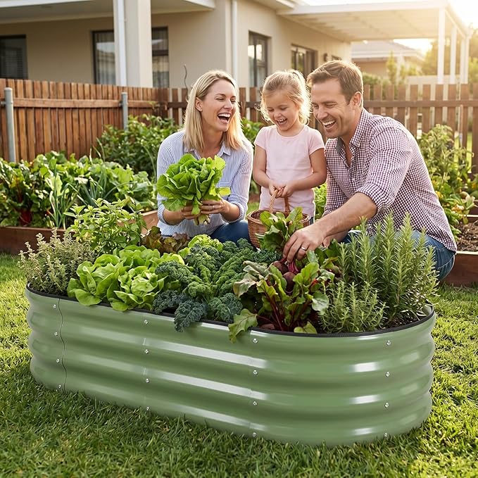 1MORE Galvanized Raised Garden Bed- Planter Garden Boxes Outdoor, Raised Beds for Gardening, 4x2x1ft Metal Garden Bed Kit for Vegetables Flower, Planter Raised Beds with Tools.Green