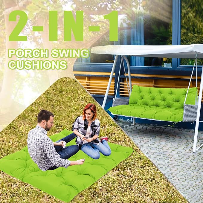 Premium 5" Thick Waterproof Porch Swing Cushions Sturdy Durable 3 Seat Replacement Outdoor Swing Cushions with Backrest&Ties Bench Cushion for Outdoor Furniture Backyard Patio Garden