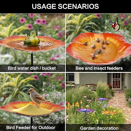 Bee Watering Station 1 Pack - Bird Bath Butterfly Cups with Flower Design, Weather-Resistant Metal Stakes Outdoor Garden Yard Decor (Yellow)