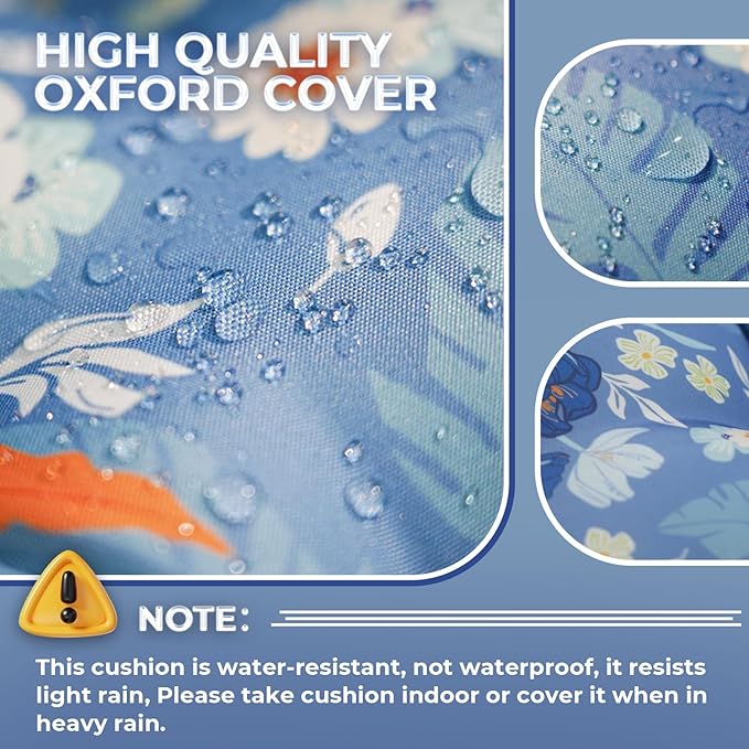 Outdoor Chaise Lounge Chair Cushion Set of 4, Waterproof 74.4 x 22 x 4.7 Inches Memory Foam Thickened Lounge Chair Cushions Replacement for Outdoor Furniture with Ties, Blue Floral