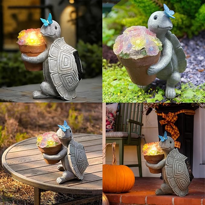 Solar Turtle Garden Statue with LED Light (6"W x 8.6"L x 7.5"H) β Cute Solar Garden Decor Outdoor Turtle Statue for Patio Yard Backyard Lawn, Turtle Decor Garden Statues, Unique Turtle Gifts