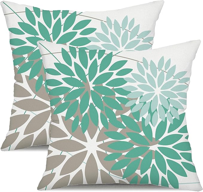 DFXSZ Outdoor Pillow Covers 18x18 Inch Set of 2 Green Grey Flower Decorative Waterproof Summer Outdoor Pillow Covers Spring Pillow Covers for Patio Funiture Garden Couch 168Q18