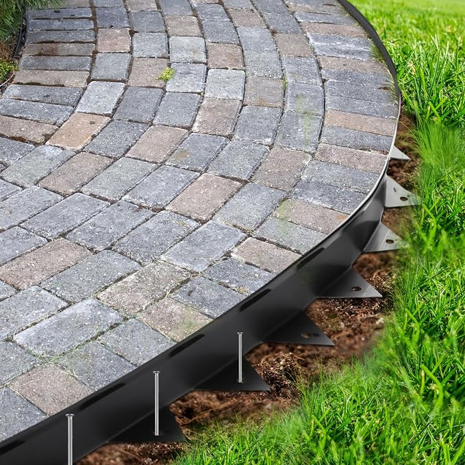 Pushglossy 15 Pcs 49.21ft Metal Paver Edging with Spikes for Paver Projects 39.37" L x 1.2" H Black Bendable Metal Strips Yard Landscape Lawn Edging Border Pathway Divider for Lawn, Garden, Yard