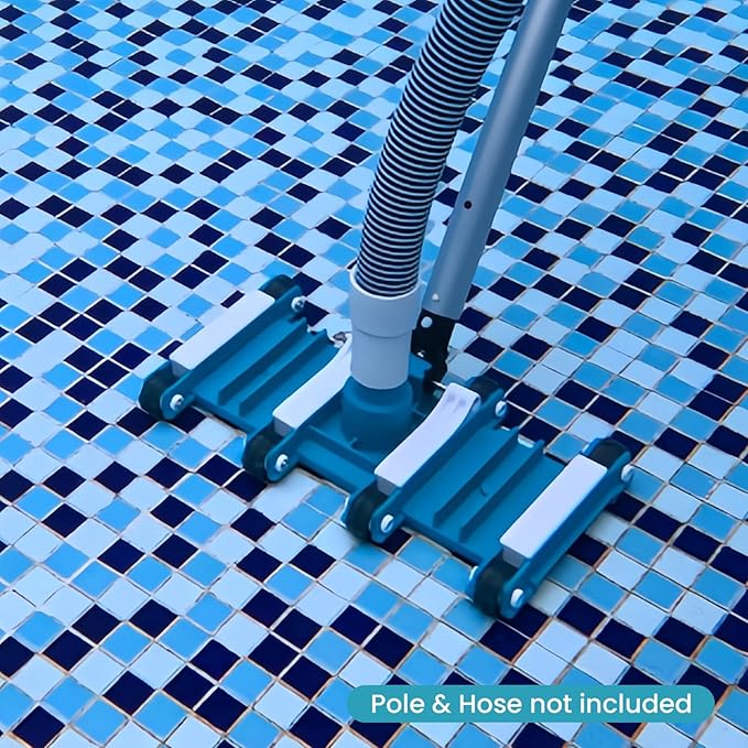 POOLWHALE 14" Flexible Pool Vacuum Head with Wheels, Swivel Direction-Control Handle for Inground & Above Ground Pools Clean Remove Debris