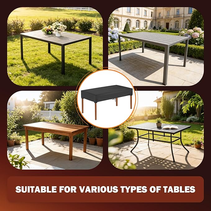 SUNICO Rectangular Outdoor Table Covers Waterproof, Anti-UV Patio Table Cover for Outdoor Furniture, Windproof Outside Dining Table Cover, Patio Furniture Cover 72" L x 36" W x 6" H