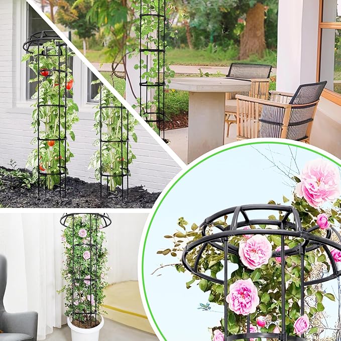 77-Inch Garden Trellis for Climbing Plants,Heavy-Duty Metal Obelisk with Mushroom Top,Stable Support for Potted Clematis,Tomato,Cucumber,Rose,Pea & Vine