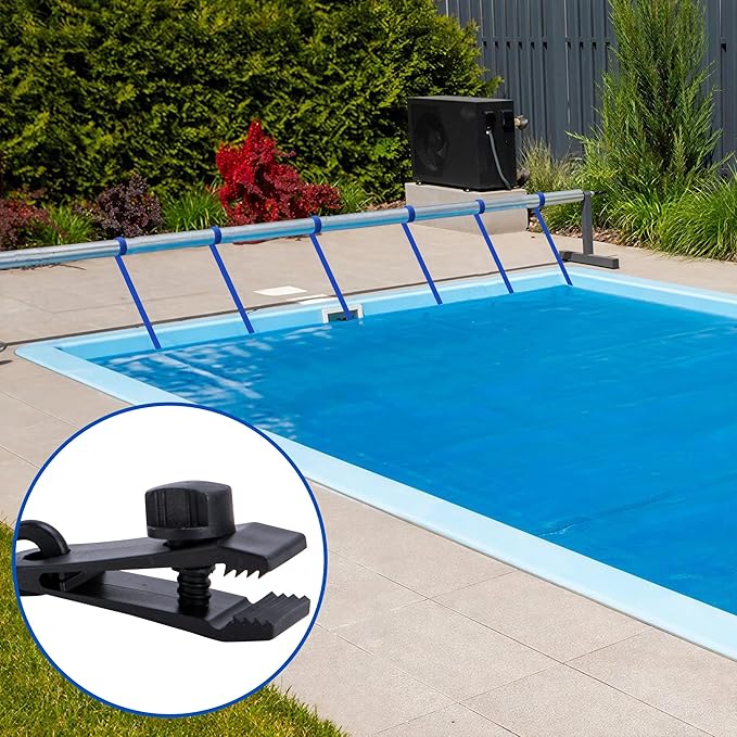 codree 24 Pcs Pool Solar Cover Reel Attachment Kit, Inground Swimming Pool Solar Cover Straps and Clips, Solar Blanket Strap Kit Including 8 Straps with Hooks, 8 Clips and 8 Touch Fastener (Blue)