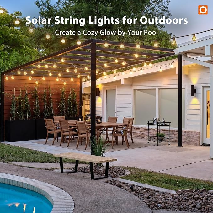 addlon 150FT Solar String Lights Outdoor Waterproof with Remote, Dimmable Commercial Grade Solar Powered String Lights with 80 LED Bulbs, Hanging Light for Camping Backyard Party Decor