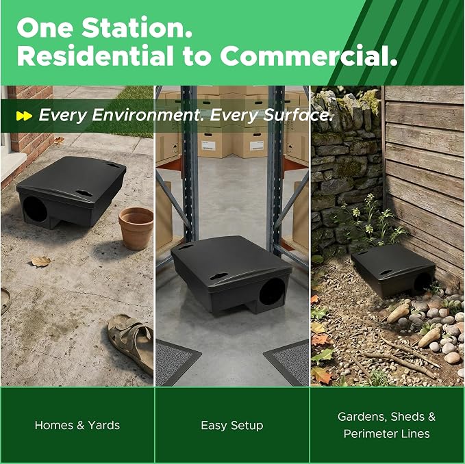 Mouse Bait Station 2 Pack Medium Size, Tamper Resistant Lockable Bait Boxes Indoor Outdoor, High Capacity Mid Size Rodent Bait Box with Key, Reusable Weather Resistant Pest Control