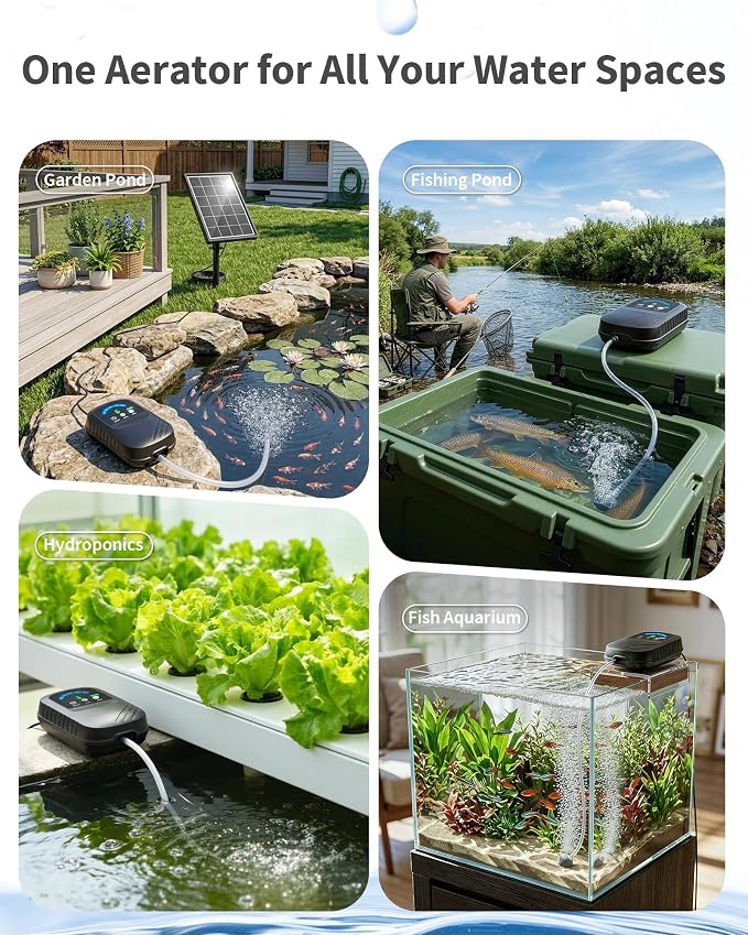 POPOSOAP Solar Pond Aerator, Solar Air Pump with Adjustable Airflow, Quiet Solar Pond Oxygen Pump for Koi Pond, Garden Pond, Fish Tank, Hydroponics