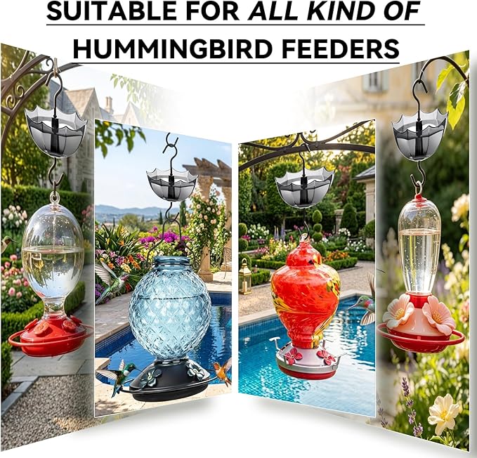 Ant Moat for Hummingbird Feeder, 5 OZ, 4 Pack, Black Umbrella Ant Guard with Large Capacity