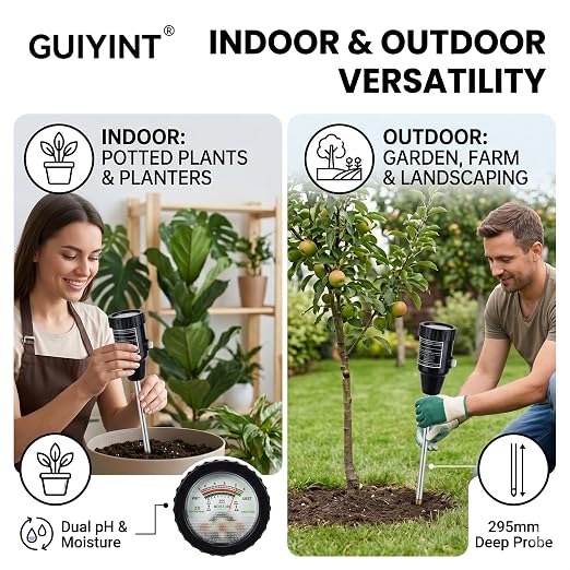 2-in-1 Soil pH and Moisture Meter, Replacement for Standard Soil Tester Probes - 295mm Long Electrode for Indoor/Outdoor Plants, Garden, Lawn, Farm