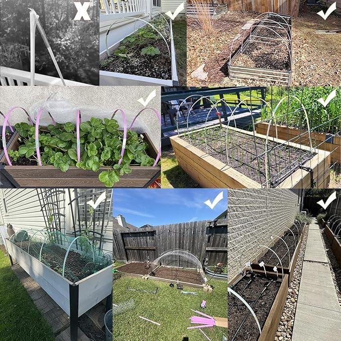Garden Hoops, Sunwuk Pink Greenhouse Hoops for 2.5-5.5ft Wide Raised Beds, Small Garden Tunnel Hoops for Row Cover, 4 Sets of 5.6ft Long Super Bendable Fiberglass Support Hoops Frame, 20pcs M Size