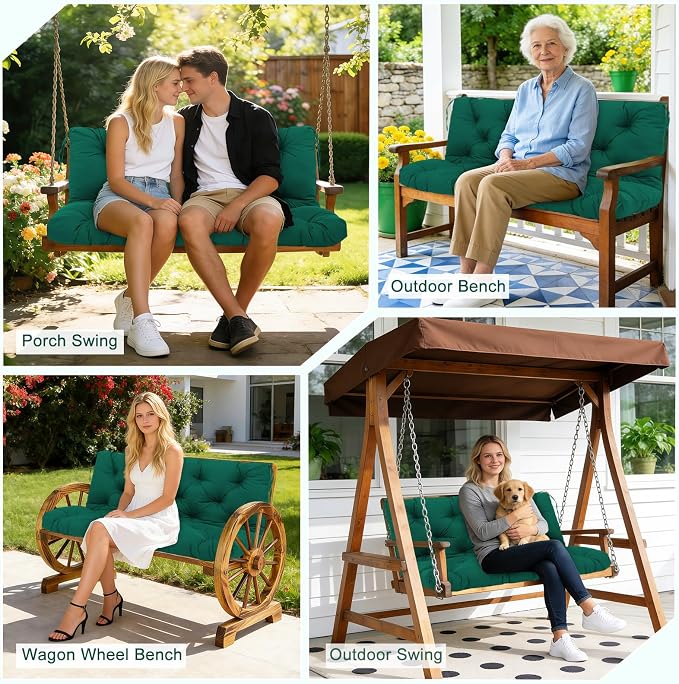 Porch Swing Cushions 2 Seater Replacement Thicken 5" Waterproof & Fade Resistant Swing Cushions for Outdoor Furniture Bench Patio Swing Cushion with Backrest & Ties(Dark Green 40x40x5inch)