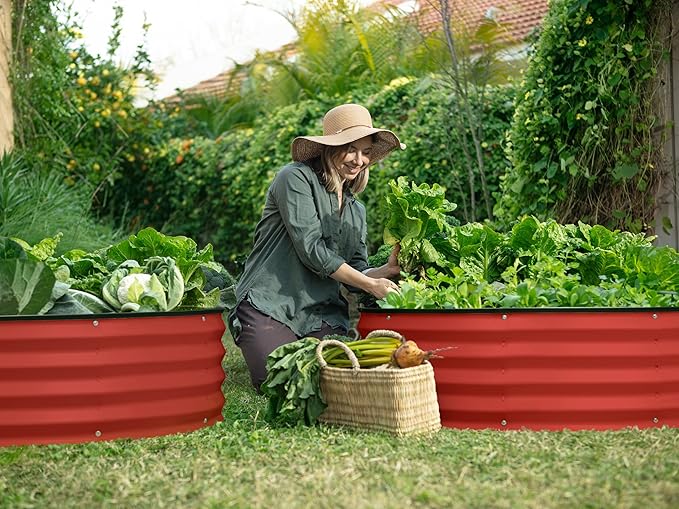 Round Galvanized Raised Garden Bed // 4×4×1 ft (2-Pack) Galvanized Raised Garden Beds Outdoor for Gardening, Vegetables, Flowers (Red) // Patented Tool-Free Design Round Planter