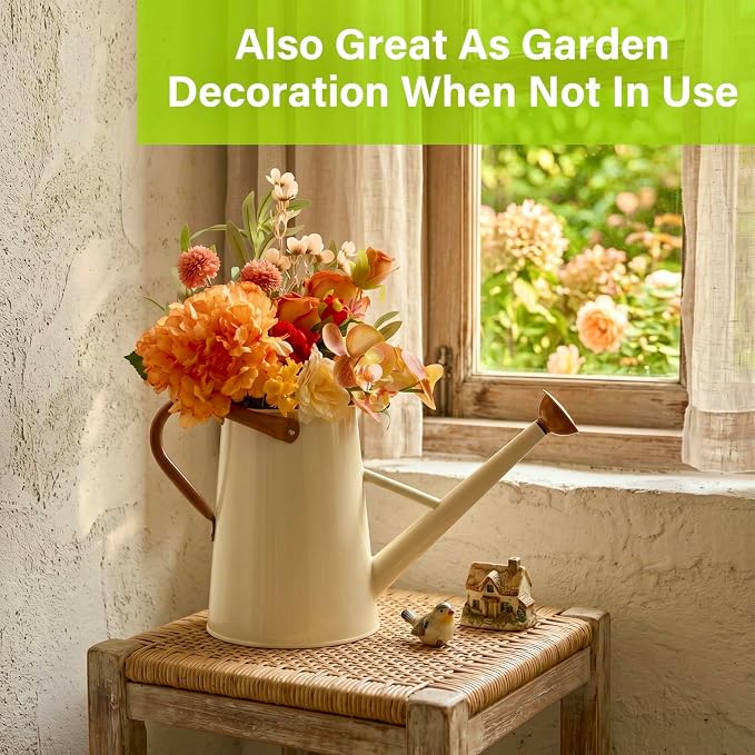 Watering Can for Outdoor&Indoor Plants,1.5 Gallon(5.7L) Metal Watering Can with with Removable Spout,Large Galvanized Steel Garden Flower Water Can Watering Pot with 2 Handles,Cream White