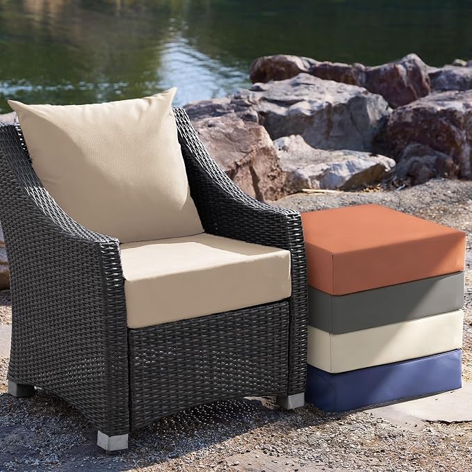 Outdoor Cushions for Patio Furniture, Outdoor Seat Cushion Set 24 x 24 x 5.75 in, Waterproof & Fade Resistant Outdoor Chair Cushions, Patio Chair Cushion with Removable Cover, Set of 6, Beige