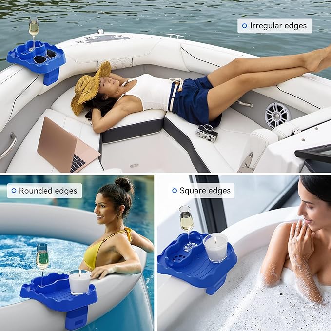 Anivia Hot Tub Table Tray, Adjustable Width 4.3" to 7.7" Hot Tub Accessories for Intex PureSpa, Nonslip Caddy Holds 2 Drinks, Keep Snacks-Drinks Handy and Dry, Fits Outdoor Inflatable Spa/Pool (Blue)