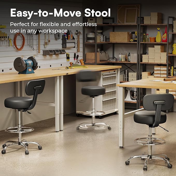 SUPERJARE Drafting Chair with Back, Set of 2, Swivel Barstools, Adjustable Height Rolling Stool with Footrest, Standing Desk Chair for Counter Height Desk, Shop, Home & Kitchen, Clinic & Studio, Black