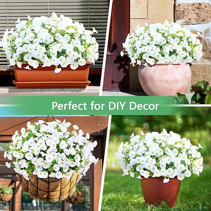 Yastouay Artificial Flowers for Outdoors, 26 Bundles Fake Outdoor Flowers, UV Resistant Artificial Plants & Flowers for Decoration, White Realistic Morning Glory for Outdoor Porch Garden Decoration