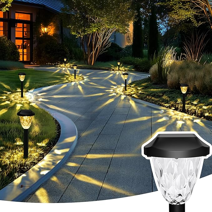 GIGALUMI 8 Pack Solar Lights Outdoor, Solar Pathway Lights with Great Pattern, Waterproof Auto On/Off Solar Powered Light for Outside Yard Garden Walkway Driveway Lawn Pathway