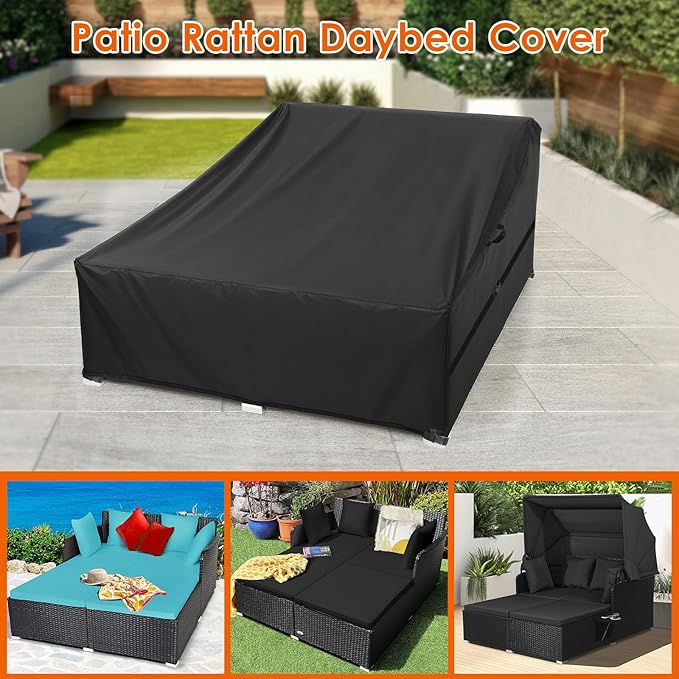 Outdoor Patio Rattan Daybed Cover, Waterproof Paito Sunbed Cover, Outdoor Lounge Bed for Winter - 63 x 53 x 28 Inch