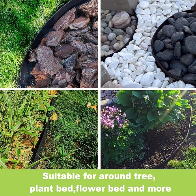 Hugeleaf Landscape Edging 2 Inches Tall, 50 Feet Garden Edging Border with 60pcs Spikes, Flexible Plastic Lawn Edge for Landscaping Flower Beds Yard Pathway