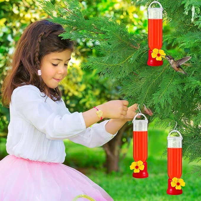 Sunnyray 6 Pcs Small Hummingbird Feeder for Outdoors Mini Plastic Feeders with S Hook and Cleaning Brush for Outdoors Window Hanging