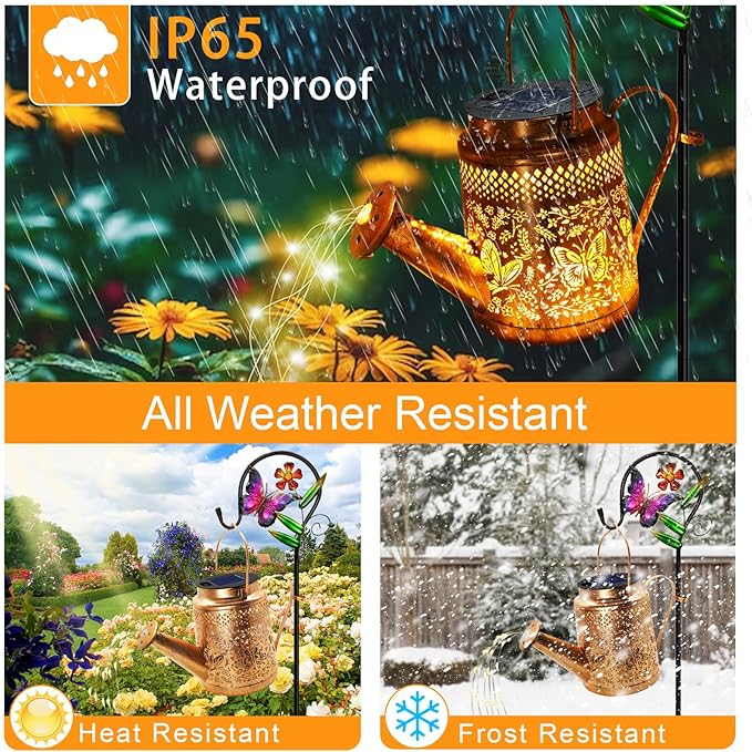 Solar Butterfly Watering Can Lights, Gifts for Mom Grandma Women Wife Daughter Mother's Day, Waterproof Hanging Lantern Lights with Shepherd Hook, Outdoor Decor for Garden Patio Yard Porch Backyard
