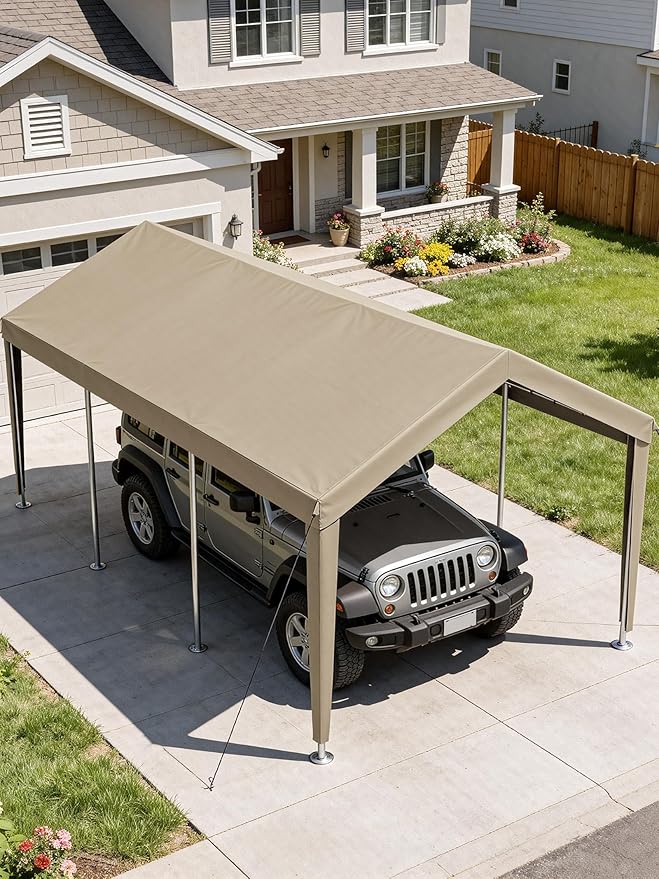 12 x 20 Ft Carport Replacement Cover, Heavy Duty Outdoor Car Tarp Canopy, Waterproof & UV Protected Tear Oxford Tarp with Ball Bungees (Frame is Not Included)