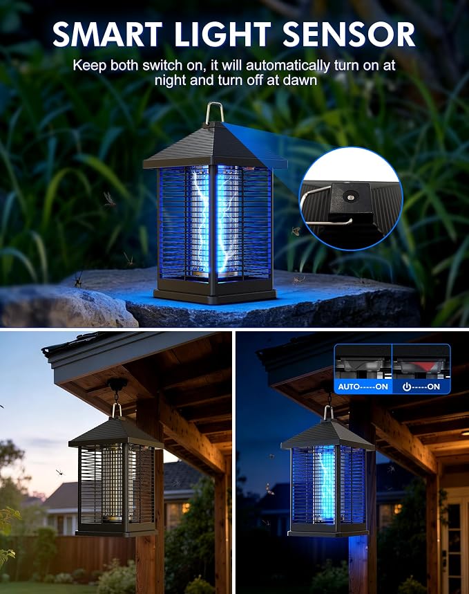 4000V Electric Bug Zapper Outdoor Indoor with Auto Smart Light Sensor – RATOGE Mosquito Zapper IPX4 Waterproof, Mosquito Killer, Insect Fly Trap Covers 2100 sq ft for Patio, Garage, Backyard, Porch