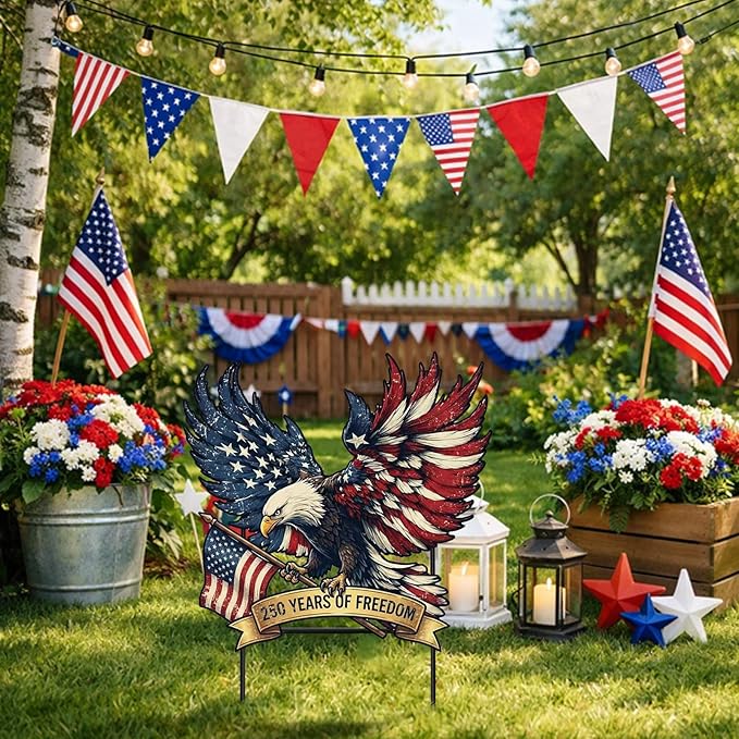 Weysat 4th of July Decoration Outdoor Metal 250th Anniversary Yard Sign Freedom America Patriotic Eagle Garden Stakes Independence Day Lawn Porch Decor for Home Pathway Front Door Yard Patio Decor