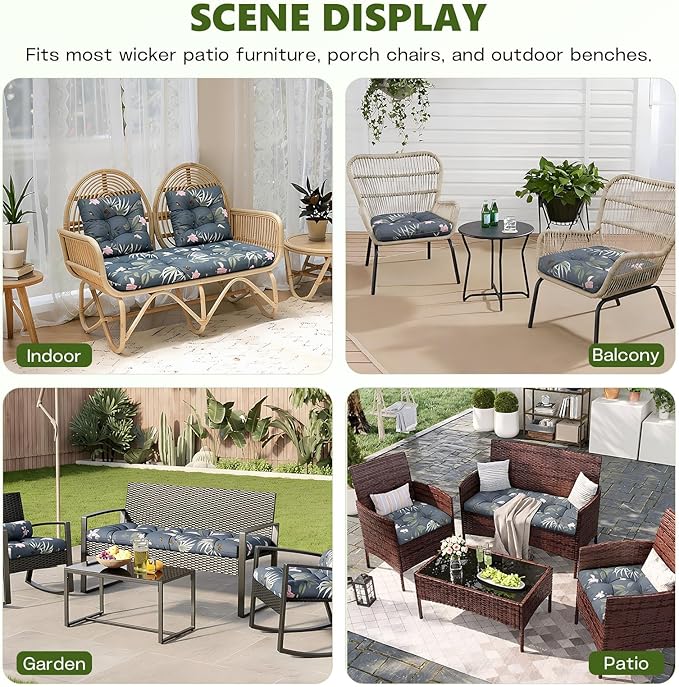 Wicker Chair Cushions Set, 2 U-Shaped Cushions & 1 Loveseat, Waterproof Outdoor Loveseat Cushion for Patio Furniture, Settee Bench Pad All Weather,PinkFlower