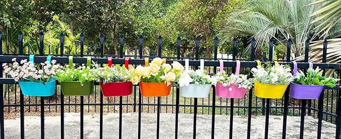 12" Balcony Railing Planters, Outdoor Hanging Planter for Fence, Stylish Metal Porch Deck Flower Pot for Herbs & Succulents (11.8", Pack of 8)