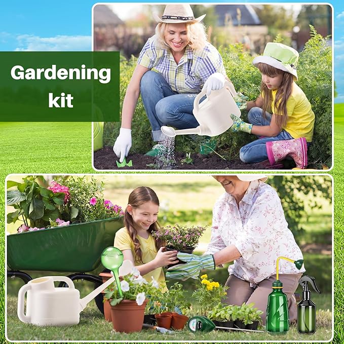 Reallnaive 6 Pcs Indoor Watering Can Set 1/2 Gallon Can 6.8 oz Spray Bottle 17 oz Squeeze Bottle Plant Watering Globes Soil Moisture Meter Small Spraying Set for Indoor Outdoor (White)