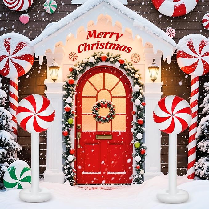 Simgoing 4 Pcs Christmas Inflatables Candy Outdoor Decorations 4 FT Christmas Candy Inflatable Column Blow up Decoration for Winter Xmas Lawn Yard Garden Home Decor(Red, White)