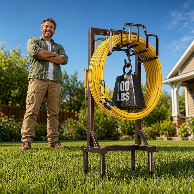 Skycarper Garden Hose Reel Holder Detachable Metal Water Hose Hanger Organizer Heavy Duty Free Standing Hose Stand,Bronze