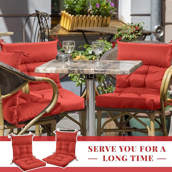 Sintuff 4 Pcs 44 x 21 x 4 Patio Chair Cushions Outdoor Chair Cushion Seat/Back Tufted Pillow with Ties Water Resistant Replacement Indoor Patio Furniture Outdoor Furniture (Solid Color,Red)