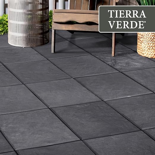 TierraVerde 10-Pack 12”x12” Stomp Stones, Faux Stone - Square, Black | Non-Slip Outdoor Decorative Stepping Stones Set for Landscaping – DIY Decor for Walkways & Yard Pathways