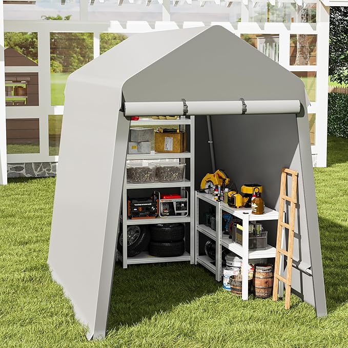 6x8FT Outdoor Storage Tent Heavy Duty Portable Shelter with Zipper Roll Up Doors