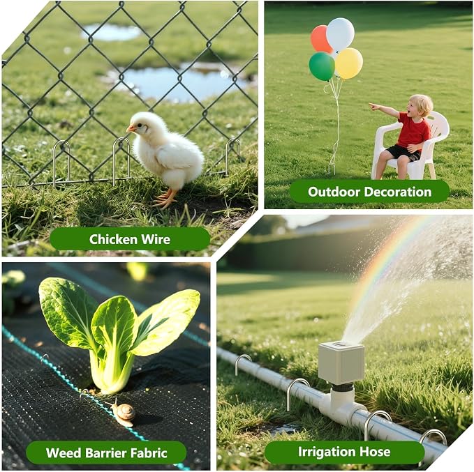 AAGUT Garden Staples 6 Inch Galvanized 100 Pack Round-Top Drip Hose Stakes Irrigation Hooks Heavy Duty 11 Gauge Lawn U Pins Sod Nails for Landscape Fabric, Soaker Hose, Chicken Wire, Dog Fence