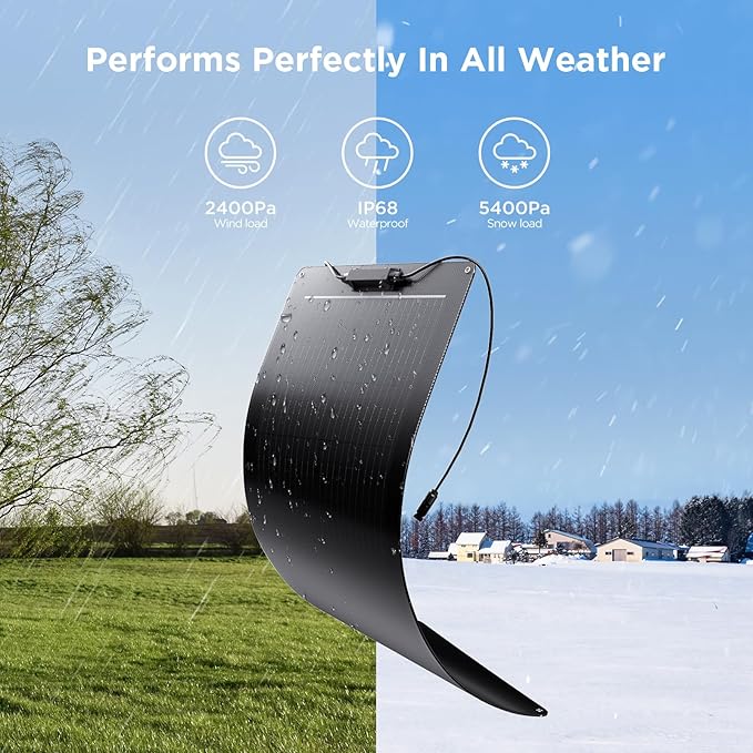 50W Flexible Solar Panel 12V, ETFE Monocrystalline Solar Cell Charger for Power Station, RV, Marine, Boat Bimini, Trailer, Van, Car Battery Maintenance, Ultra-Thin Bendable Design