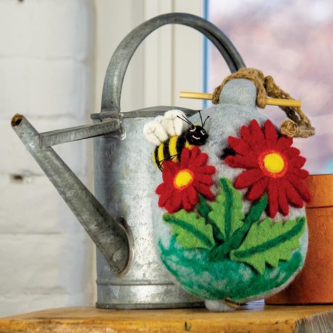 Global Crafts Birdhouse - Handmade Felt, Bumblebee Design - 9.5 x 6 x 6 in - Wool
