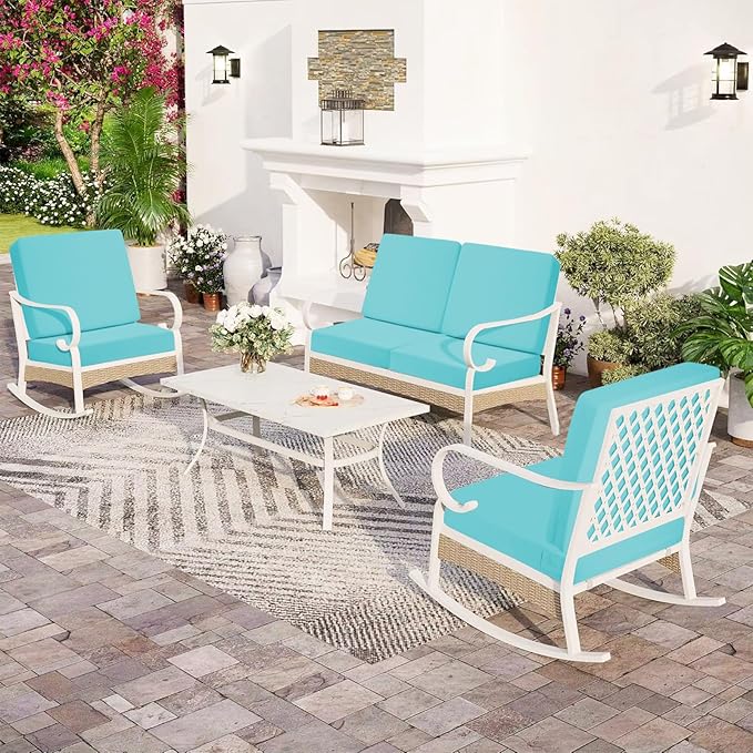 Deep Seat Patio Cushions Set, 19x19 Inch Waterproof & Fade Resistant Outdoor Chair Cushions, Thick Padded Replacement Sofa Cushions for Garden Yard Furniture