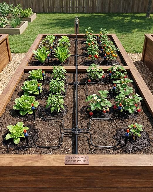 MYMULIKE 75FT Drip Irrigation System, 1/2" Main Pipe & 1/4" Branch Pipe, Adjustable Drip Emitters, Automatic Irrigation Kit Garden Watering System for Flower Bed, Raised Beds, Lawn, Greenhouses
