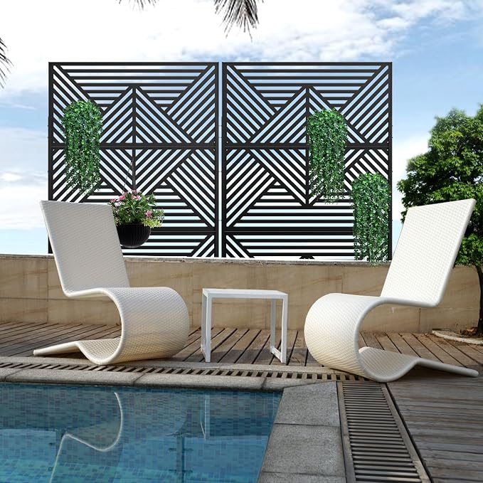 Casaphoria 72" H x 47" W Metal Outdoor Privacy Screen, Freestanding Decorative Divider for Patio, Deck, Balcony, and Garden with Stable Base, Black Zodiac