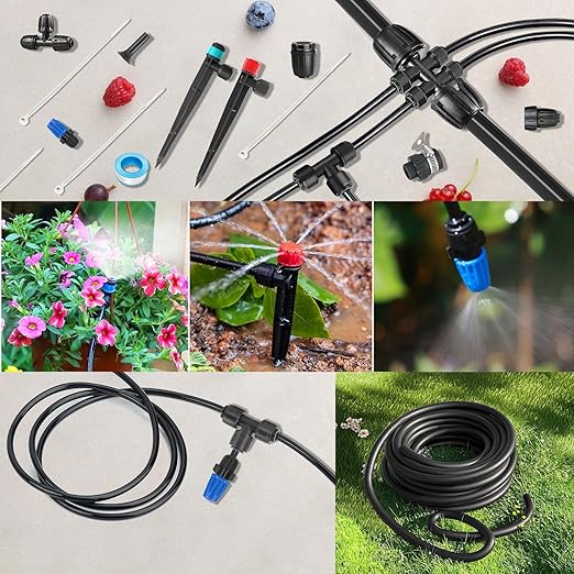 243FT Drip Irrigation Kit, Drip Irrigation System with 1/2'' Hose1/4 Drip Irrigation Tubing, 2025New Quick-Connect, Three Adjustable Nozzle Types for Garden Greenhouse Flower Bed Patio Lawn