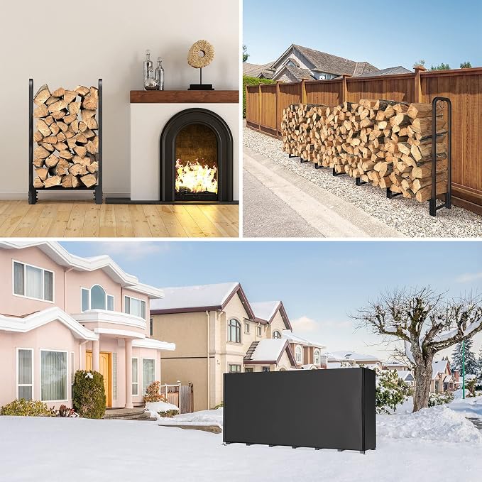 SunyesYoon Firewood Rack Outdoor 80in with Waterproof Cover - Heavy Duty Log Rack Indoor Holder, Upgraded Adjustable Fire Wood Racks, Storage Organizer Stand Tool for Fireplace, Black