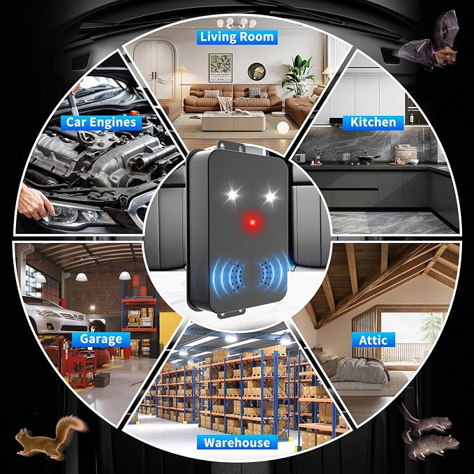 2026 Upgraded Rodent Repellent for Car Engines Mouse Repellent Ultrasonic Pest Control Repeller for Squirrel Rat Battery Operated Repellent Under Hood Keep Rodent Out of Car, Attic, Garage 4 Pack