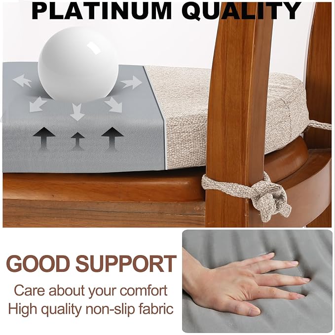 SINOSSO 1 Pack Memory Foam Chair Cushions for Dining Chair, Friendly Woven Fabric 16" U-Shape Comfortable Kitchen Chair Pad, Removable Slip Resistant Seat Cushion (1 Piece, Oatmeal Beige)